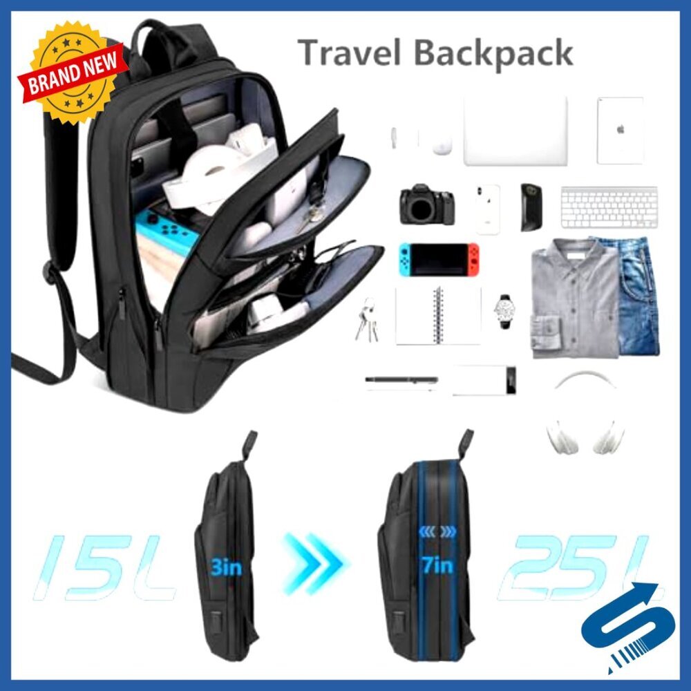 Slim Expandable Travel Laptop Backpack with USB Charging Port Water Resistant - Picture 3 of 6